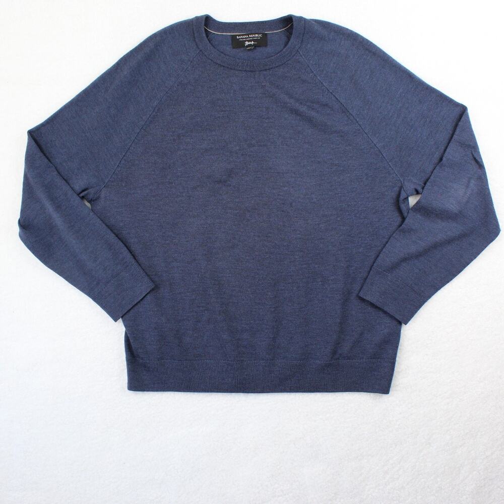 Banana Republic 100% Merino Wool Sweater Mens XL Blue Baruffa Italian Preppy